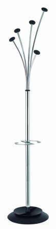 Picture of Alba PMFESTYCH Festival Coat Stand in Chrome- with 5 Black Rounded Coat Pegs and an Integrated Umbrella Holder