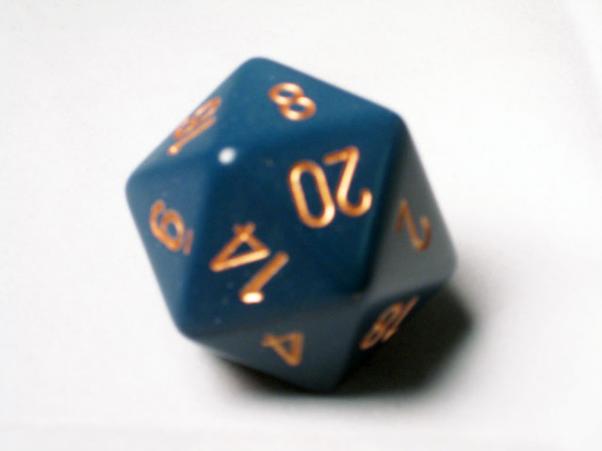 Picture of Chessex CHXXQ2026 D20 - 34 mm. Opaque Dice&#44; Dusty Blue - Copper&#44; Pack Of 4