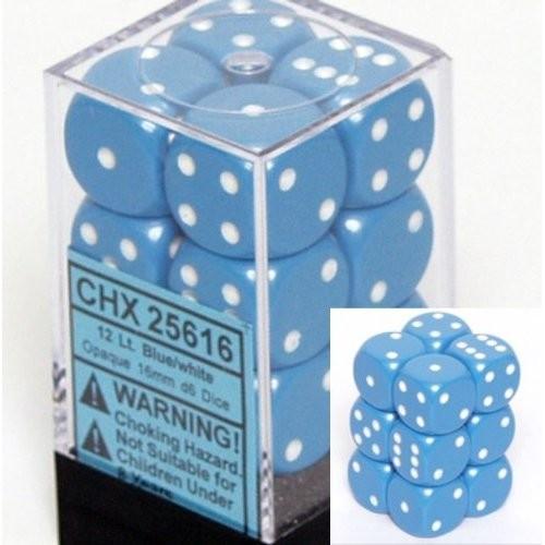 D6  16 mm Opaque Dice Light Blue  White 12 Ct Pack Of 4
