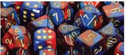Picture of Chessex CHX26229 D10 Gemini Dice- Blue-Red - Gold 10 Ct. Pack Of 2