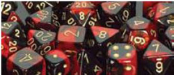 Picture of Chessex CHX26233 D10 Gemini Dice- Black-Red - Gold 10 Ct. Pack Of 2
