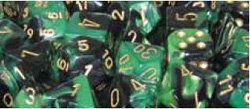Picture of Chessex CHX26239 D10 Gemini Dice- Black-Green - Gold 10 Ct. Pack Of 2