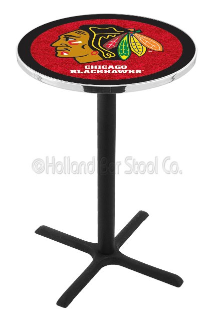 Picture of L211 Chicago Blackhawks (Red Background) 36&quot; Tall - 30&quot; Top Pub Table with Black Wrinkle Finish