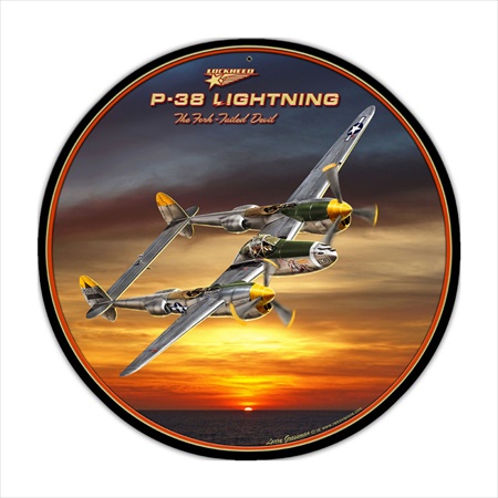 Past Time Signs LG199 P38 Round Aviation Vintage Metal Sign