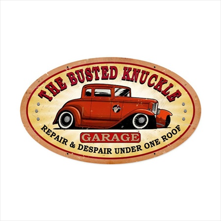 Picture of Past Time Signs BUST022 Busted Knuckle Garage Automotive Oval Hot Rod Metal Sign