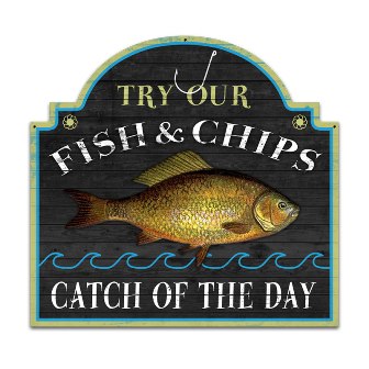 Past time signs fish and chips custom metal shape ps122