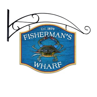 Past Time Signs PS158 Fishermans Wharf Bar and Alcohol Double Sided Custom Metal Shape with Wall Mount
