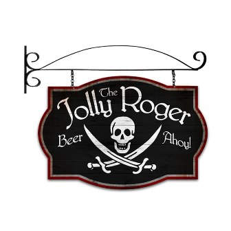 Past Time Signs PS162 Jolly Roger Tavern Bar and Alcohol Double Sided Custom Metal Shape with Wall Mount