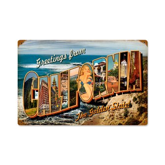 California Postcard Vintage Metal Sign