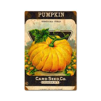 Past Time Signs PTS428 Halloween Pumpkin Card Seed Home and Garden Vintage Metal Sign