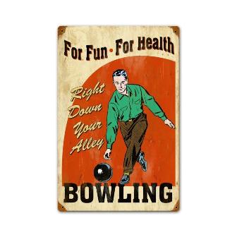 Past Time Signs PTS440 Bowling for Health Sports and Recreation Vintage Metal Sign