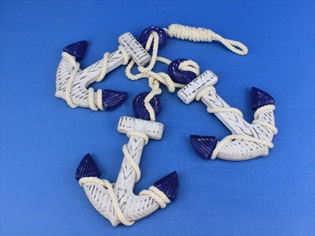 Wooden Rustic Blue Triple Anchor Set 7 in. Decorative Accent