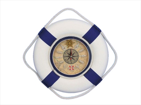 Classic White Decorative Lifering Clock With Blue Bands 12 in.