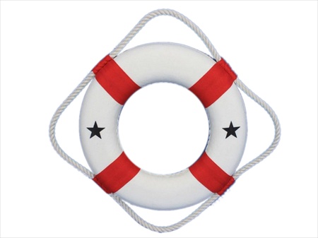 Classic White Decorative Lifering With Red Bands 10 in.
