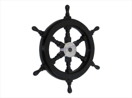 Deluxe Class Wood and Chrome Pirate Ship Steering Wheel 18 in. Decorative Accent