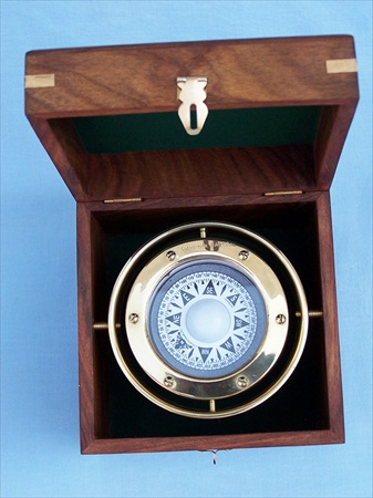 co-0525 Solid Brass Gimbal Compass With Rosewood Box 4.5 in. Decorative Accent