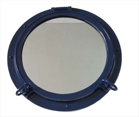 24-Inch Navy Blue Porthole Mirror - Nautical Decor - Elegant Accent Piece