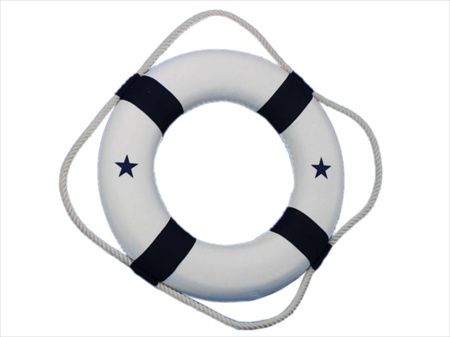 Classic White Decorative Lifering With Blue Bands 15 in. Life Rings