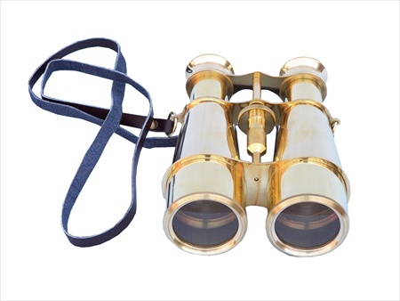 Captains Solid Brass Binoculars With Leather Case 6 in. Telescopes Decorative Accent