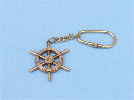 Solid Brass & Copper Ship Wheel Key Chain - Nautical Decor - 5 in. - Durable Design