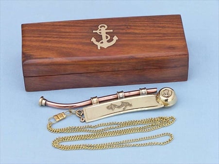 Solid Brass And Copper Bosun Whistle 6 in. With Rosewood Box Nautical Accents Decorative Accent