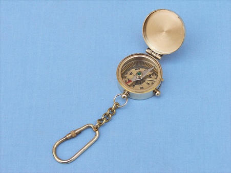 Solid Brass Compass With Lid Key Chain 5 in. Nautical Accents Decorative Accent