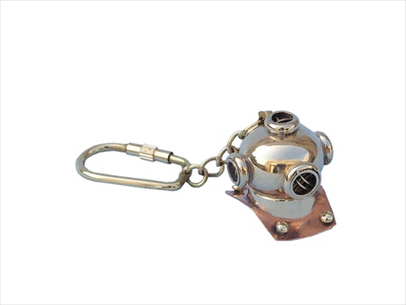 Solid Brass And Copper Diving Helmet Key Chain 5 in. Nautical Accents Decorative Accent