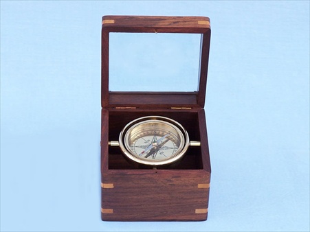 Picture of Handcrafted Model Ships CO-0530 Solid Brass Lifeboat Compass With Rosewood Box 5 in. Compasses Decorative Accent