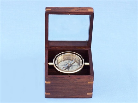 Solid Brass Lifeboat Compass With Rosewood Box 5 in. Compasses Decorative Accent