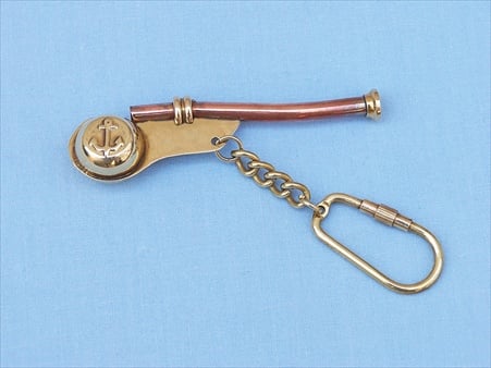 K-237 Solid Brass And Copper Bosun Whistle Key Chain Nautical Accents Decorative Accent