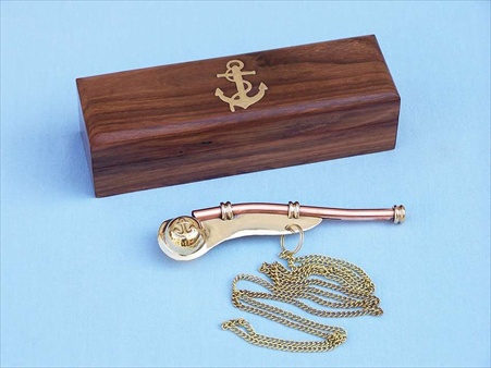 Picture of Handcrafted Model Ships K-236B Solid Brass And Copper Boatswain Bosun Whistle w Rosewood Box 5 in. Nautical Accents Decorative Accent