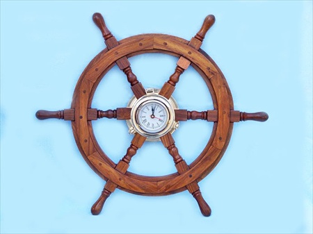 Deluxe Class Wood And Brass Ship Wheel Clock 24 in. Ship Wheels Decorative Accent