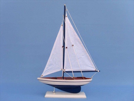Picture of Handcrafted Model Ships PS-Blue-whitesails Pacific Sailor Blue 17 in. - White Sails Decorative Sail Boat
