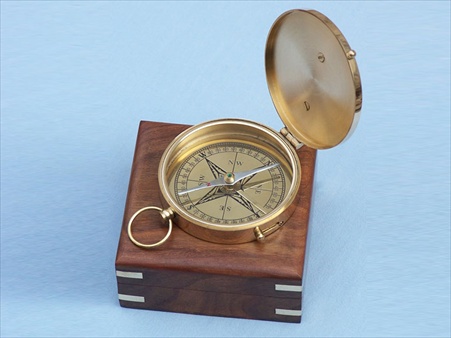 Picture of Handcrafted Model Ships CO-0625 Solid Brass Admirals Sundial Compass With Rosewood Box 4 in. Compasses Decorative Accent