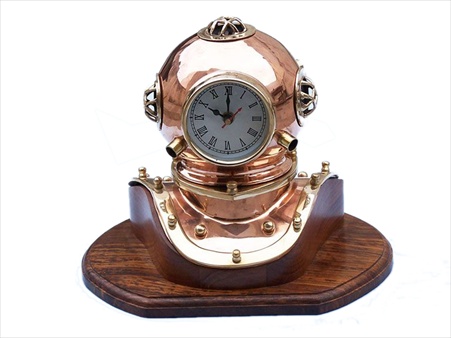 Copper Divers Helmet Clock 12 in. Nautical Accents Decorative Accent