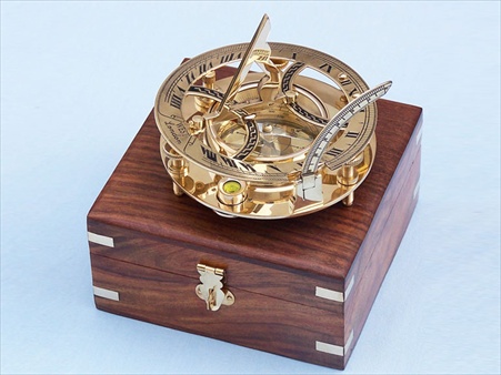 Picture of Handcrafted Model Ships CO-0564 Solid Brass Round Sundial Compass With Rosewood Box 6 in. Compasses Decorative Accent