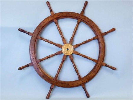 Deluxe Class Wood and Brass Ship Wheel 48 in. Ship Wheels Decorative Accent