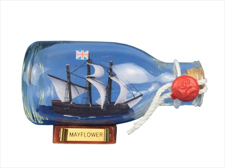 Mayflower Ship in a Glass Bottle 5 in. Decorative Accent