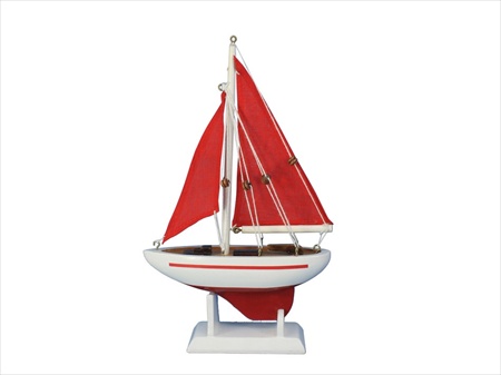 Pacific Sailor Red - Red Sails 9 in. Model Ship Decorative Accent