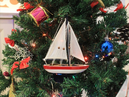 Picture of Handcrafted Model Ships Sailboat9-100-XMAS USA Sailboat Christmas Tree Ornament 9 in. - Nautical Christmas Decoration