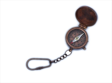 Antique Copper Compass Key Chain 5 in. Decorative Accent