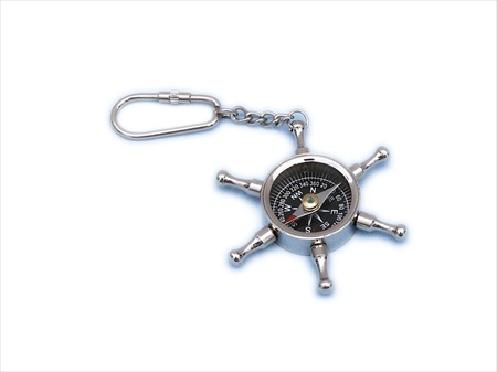 Chrome Ship Wheel Compass Key Chain 5 in. Decorative Accent