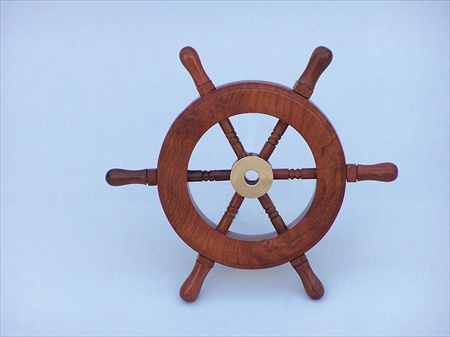 Deluxe Class Wood and Brass Ship Wheel 6 in. Decorative Accent