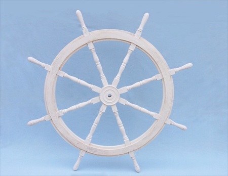 Classic Wooden Whitewash Ship Steering Wheel 48 in. Decorative Accent
