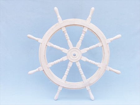 Classic Wooden Whitewash Ship Steering Wheel 36 in. Decorative Accent