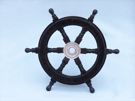 Deluxe Class Wood and Chrome Pirate Ship Steering Wheel 12 in. Decorative Accent