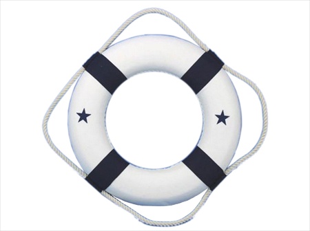 Classic White Decorative Lifering With Blue Bands 6 in.