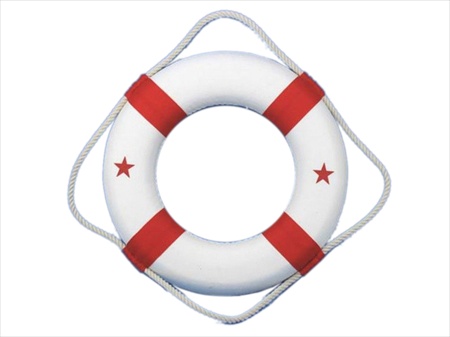 Classic White Decorative Lifering With Red Bands 6 in. - Red - 6 in.