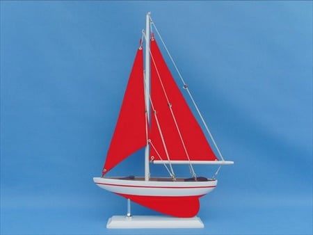 Pacific Sailor 17 in. Red With Red Sails Decorative Accent
