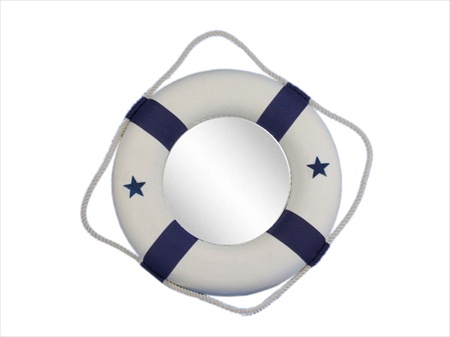 Classic White Decorative Lifering Mirror With Blue Bands 15 in.